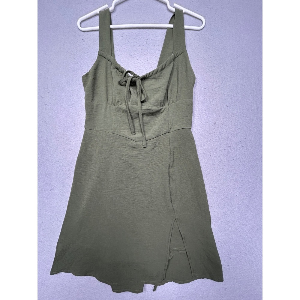 CHICME Mini Dress Textured Crepe Olive Green Medium Womens